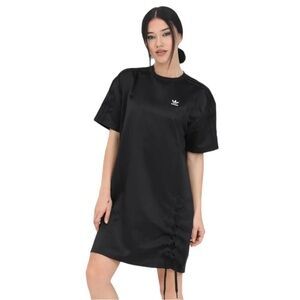 Adidas Black Logo ALWAYS ORIGINAL LACED TEE DRESS WOMENS S SMALL SATIN LOOK